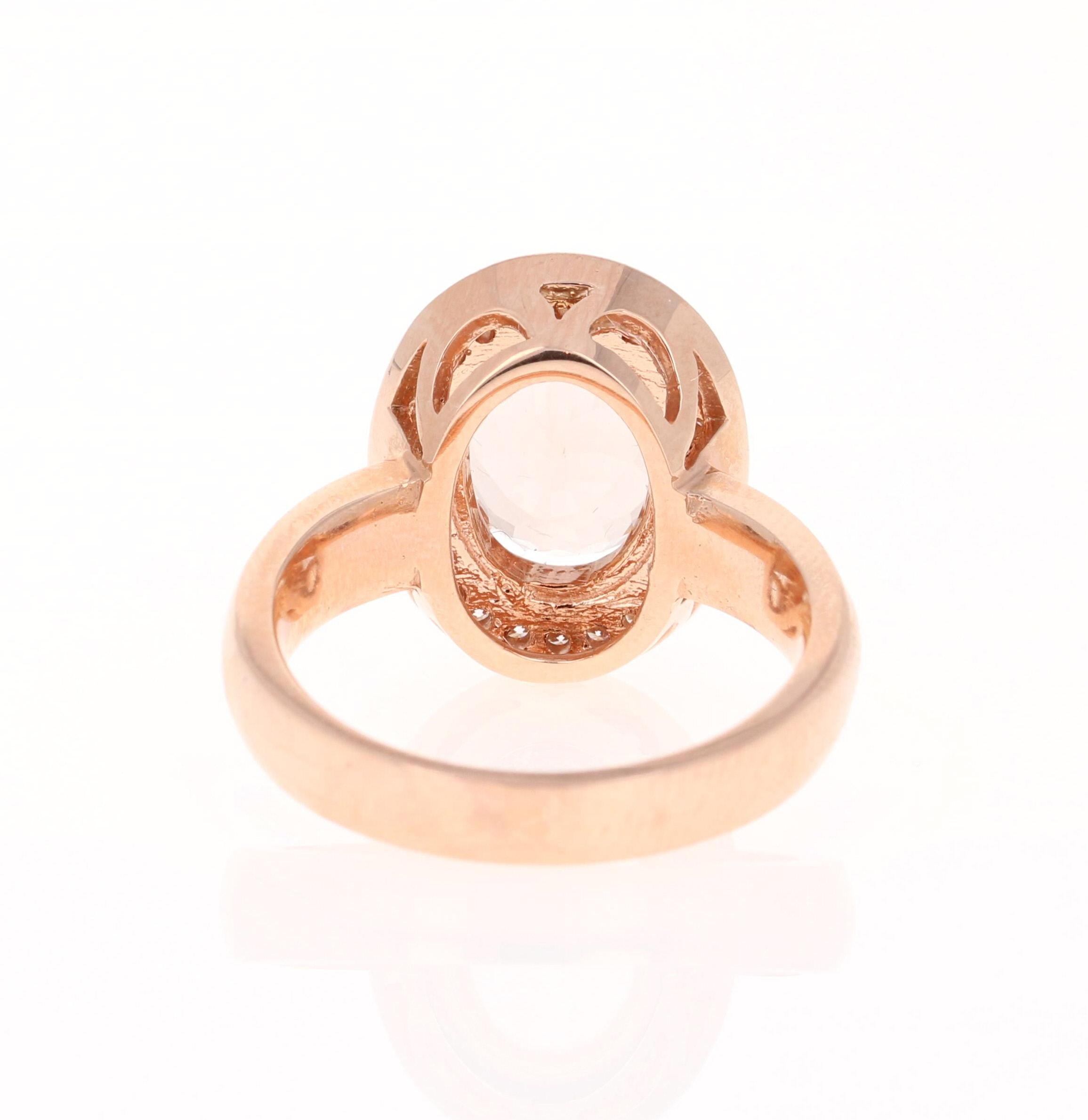Contemporary 3.68 Carat Morganite Diamond Rose Gold Cocktail Ring For Sale