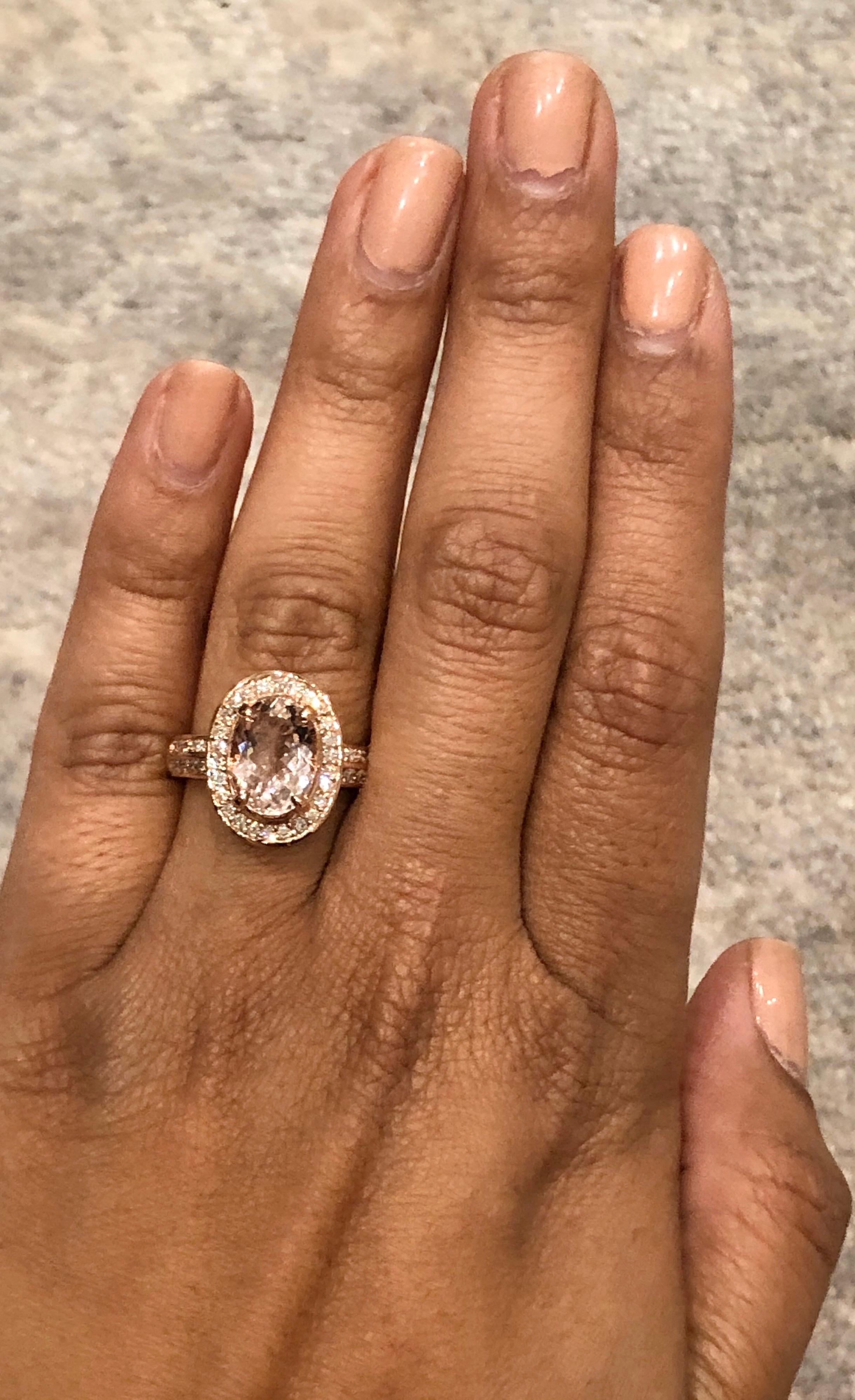 Anillo de cóctel de oro rosa con diamantes Morganita de 3,68 quilates en Nuevo estado para la venta en Los Angeles, CA
