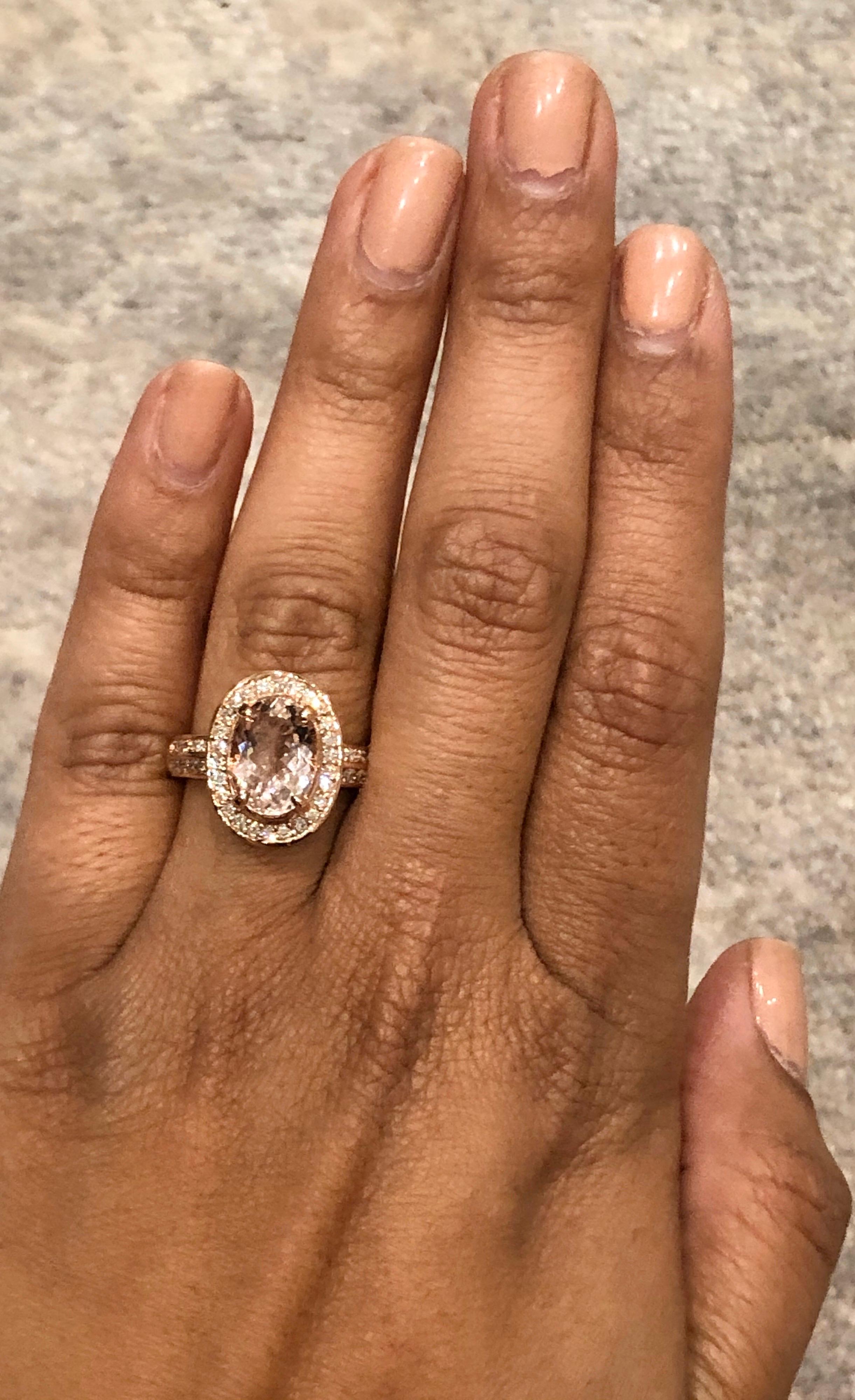 Oval Cut 3.68 Carat Morganite Diamond Rose Gold Cocktail Ring For Sale