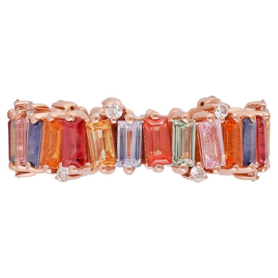 3.68 Carat Multi Sapphire Ring Band in 18K Gold