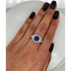 3.68 Carat Natural Ceylon Blue Sapphire Cushion Cut Ring with Trillion Diamonds