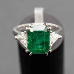 3.68 Carat Natural Emerald Ring for Women Engagement, 3 Stone Ring