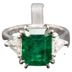 3.68 Carat Natural Emerald Ring for Women Engagement, 3 Stone Ring