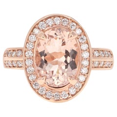 Bague cocktail en or rose avec diamant et Morganite naturelle de 3.68 carats