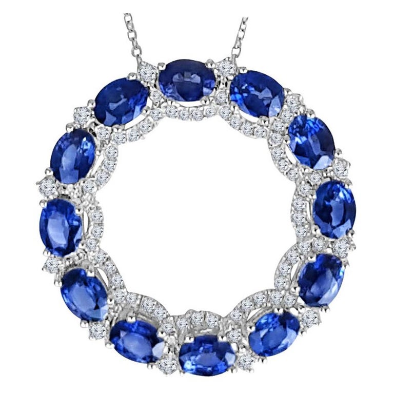 3.68 Carat Oval Cut Blue Sapphire and Round Diamond Pendant For Sale
