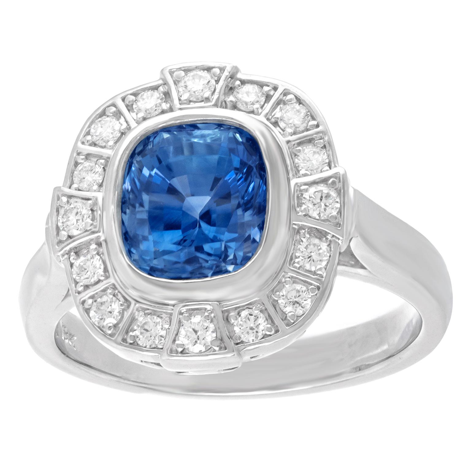 3.68 Carat Sapphire & Diamond Ring For Sale