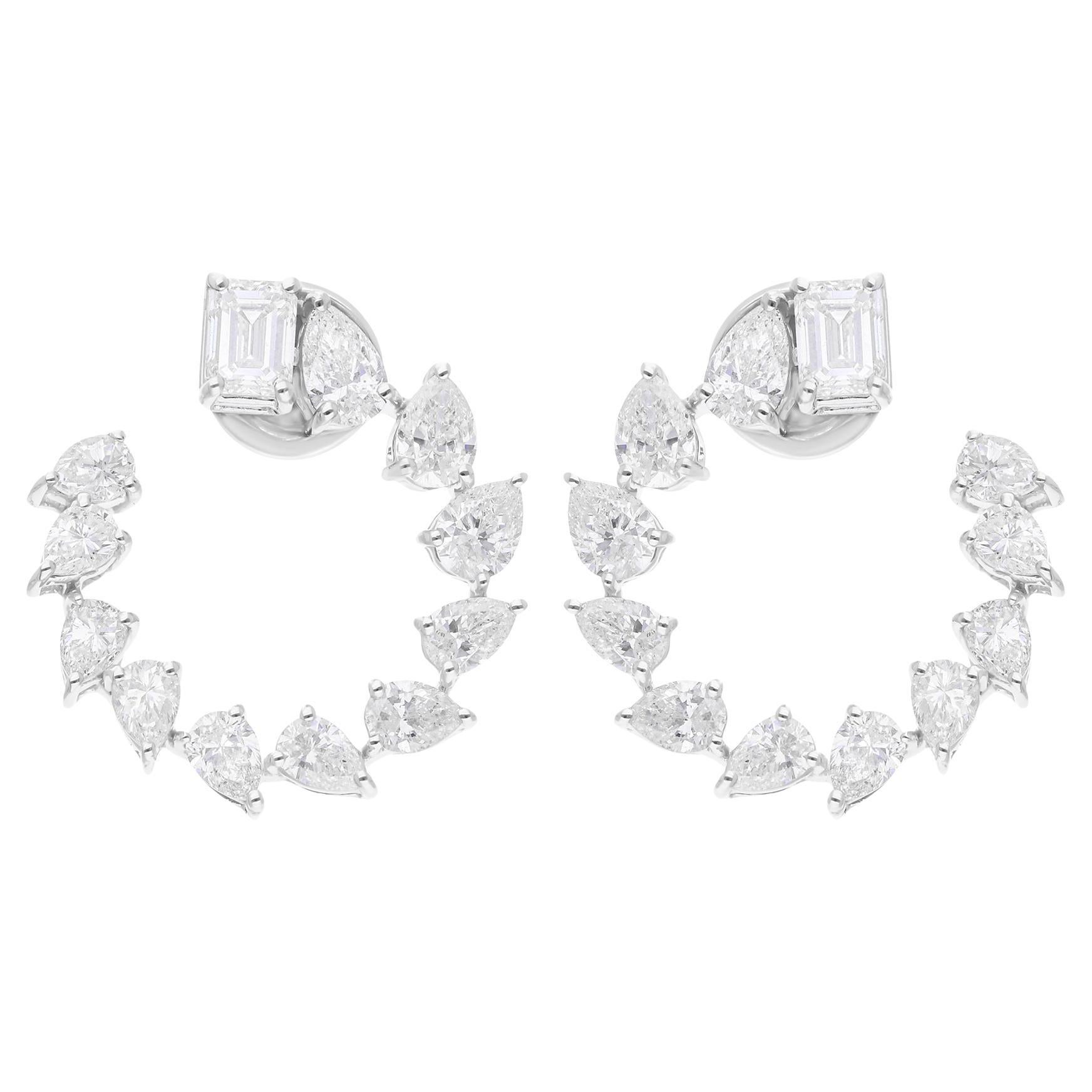 3.68 Carat SI/H Pear Emerald Cut Diamond Earrings 18 Karat White Gold Jewelry