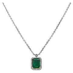 3.68 Carats Emerald and White Diamond White and Yellow Gold Necklace