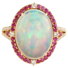 3.68 Carats Ethiopian Opal Pink Sapphire Diamond 14 Karat Gold Ring