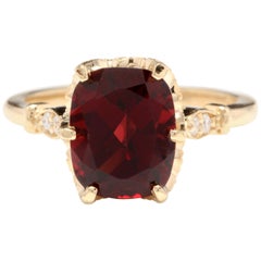 3.68 Carat Natural Garnet and Diamond 14 Karat Solid Yellow Gold Ring