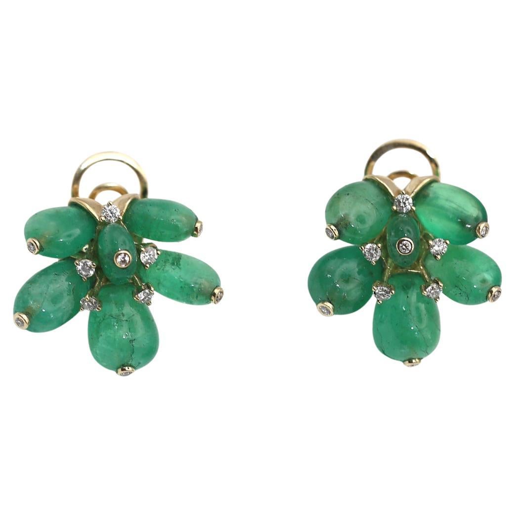 36.8 Carats Emerald Earrings Yellow Gold Diamonds, 1980