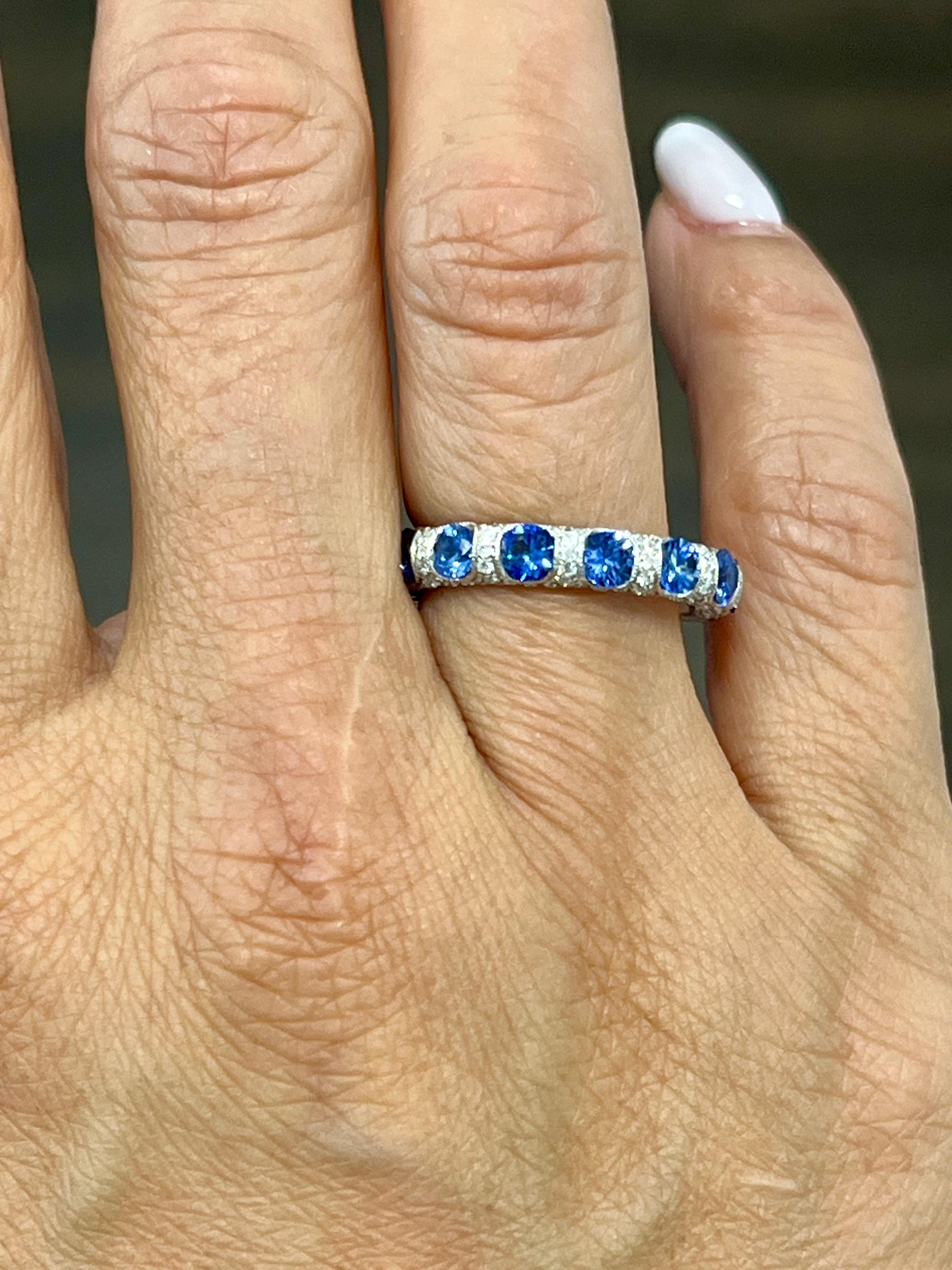 Round Cut 3.68 ct Natural Sapphire & Diamond Eternity Band For Sale