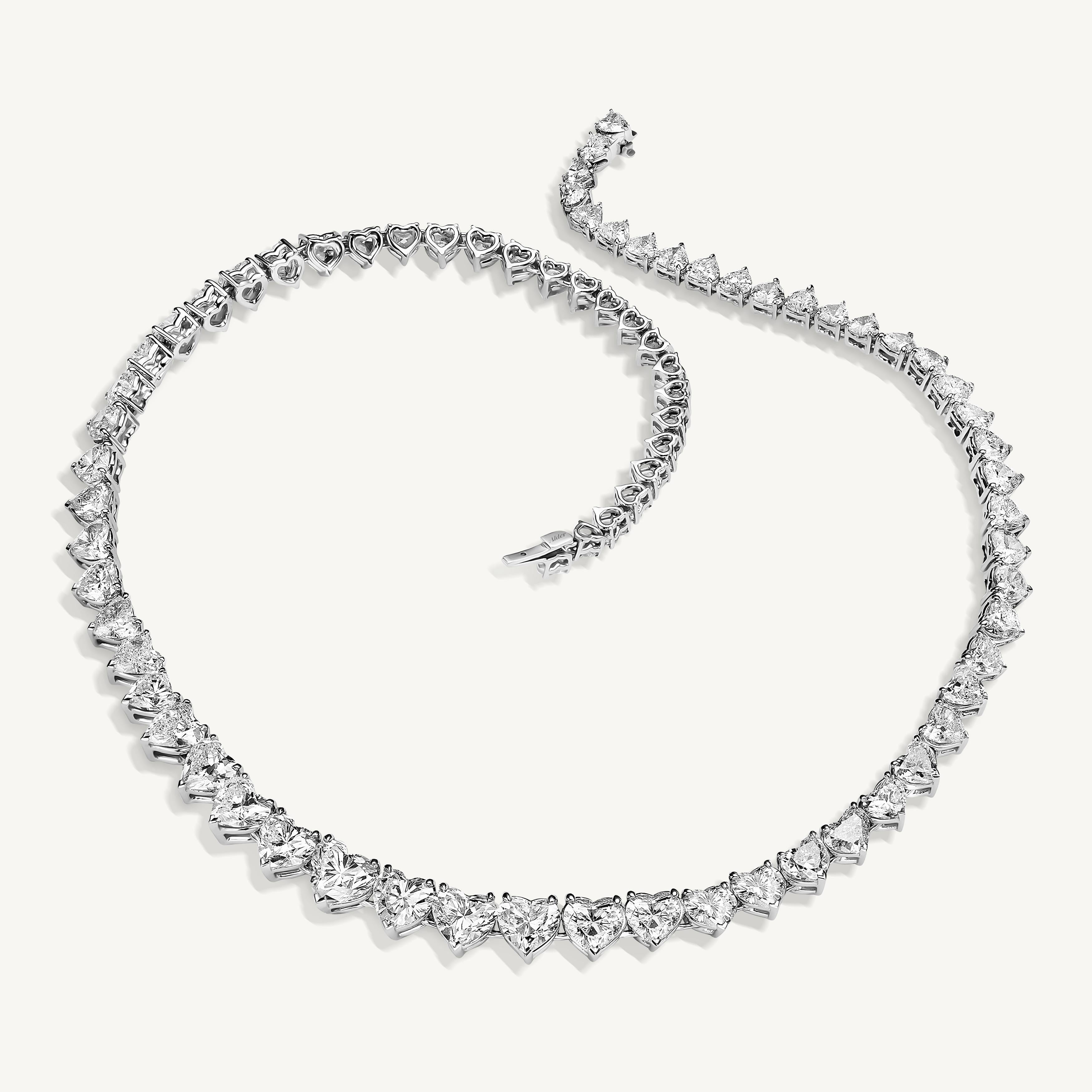 Modern 36.80ct Graduating Heart Diamond Tennis Necklace For Sale