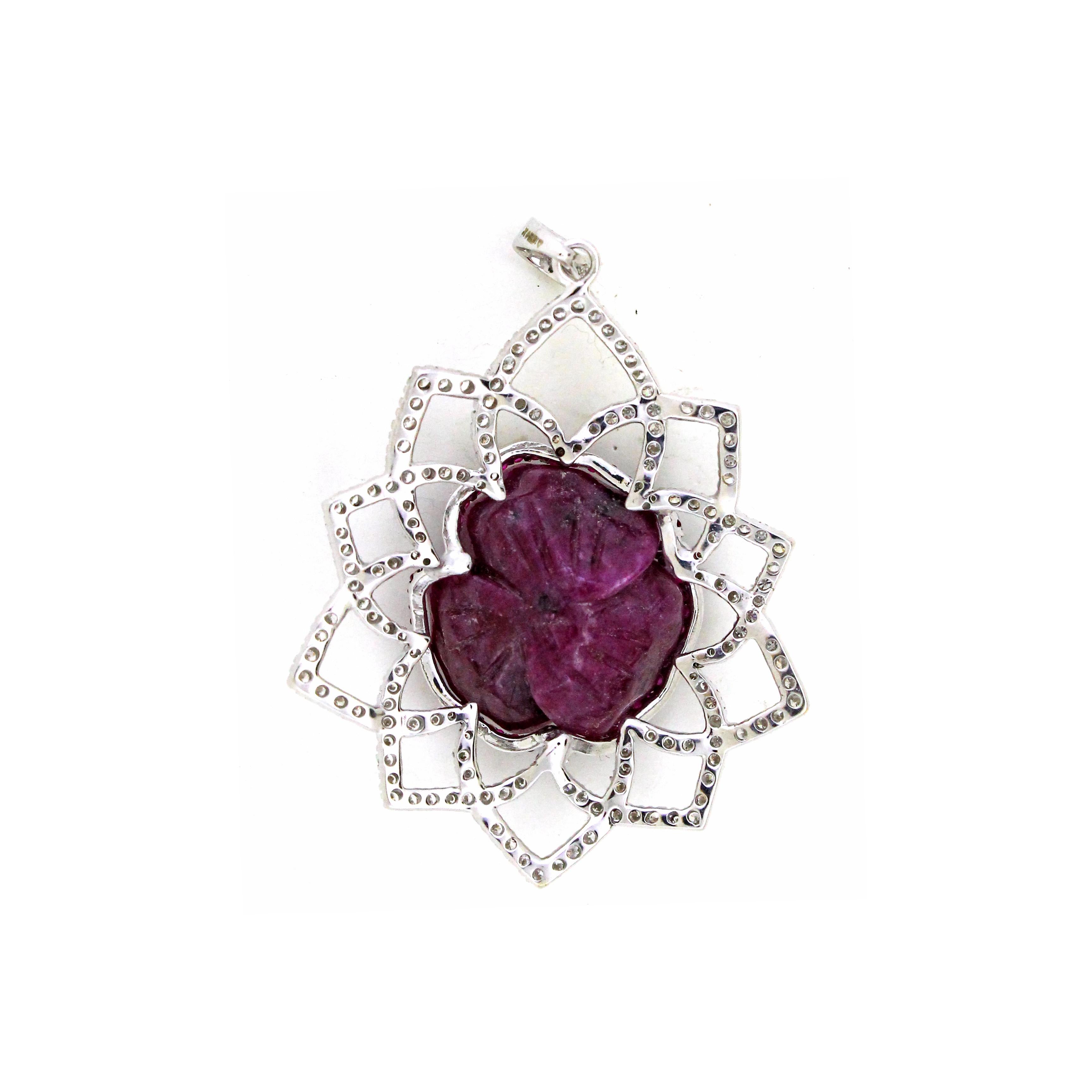 Round Cut 36.81 carats of Carved Ruby pendant  For Sale