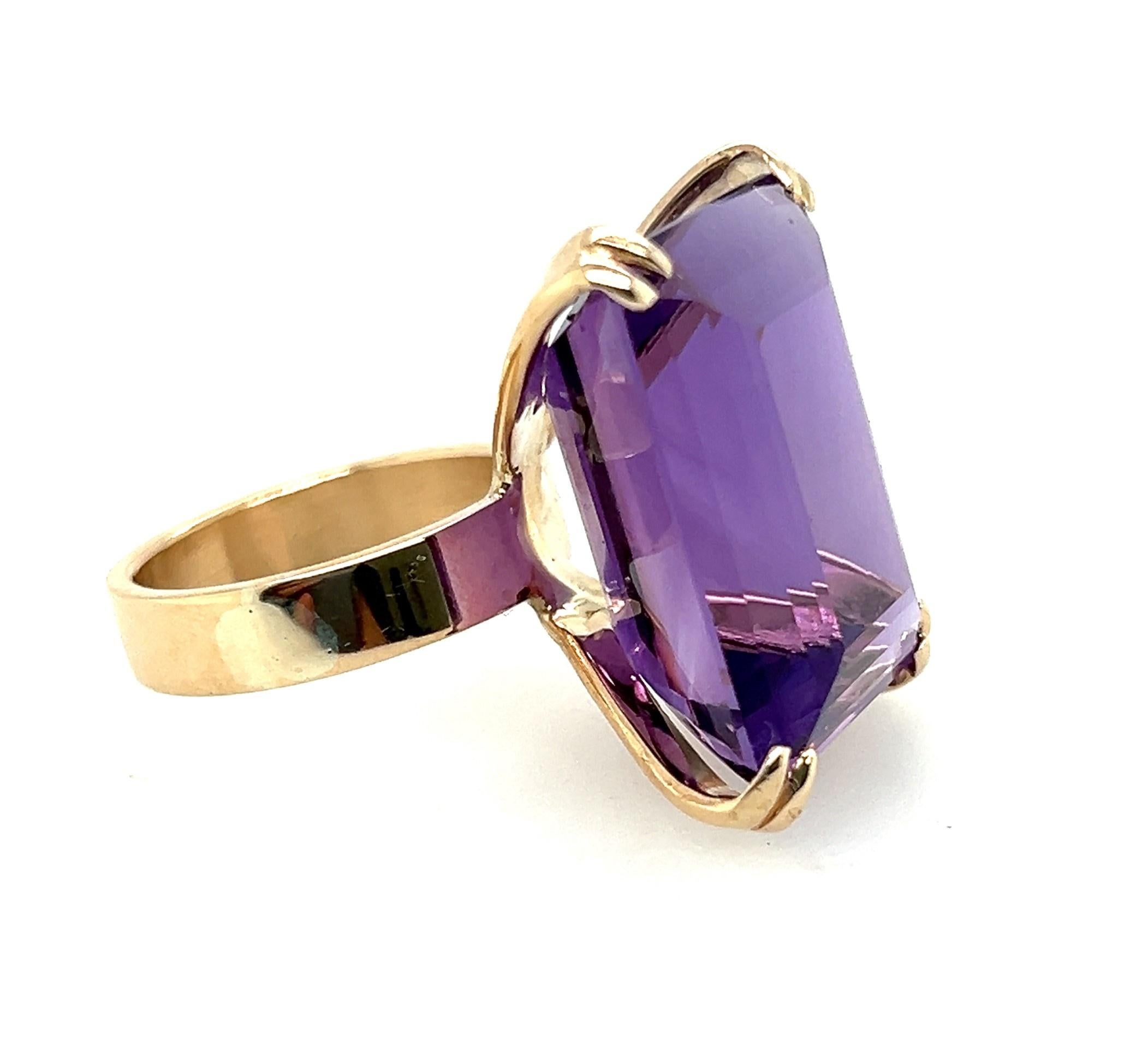 Emerald Cut 36.82 Carat Amethyst Cocktail Ring in 14kt Gold  For Sale