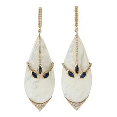 36,82 Karat Perlmutt Blauer Saphir Diamant 18 Karat Gold Wickelohrringe