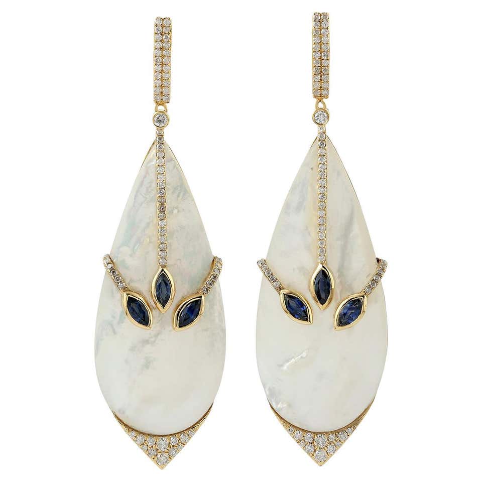 82 67ct Blue Sapphire Tassel Earrings With Diamonds Made In 18k Yellow 82-67ct-blue-sapphire-tassel-earrings-with-diamonds-made-in-18k-yellow