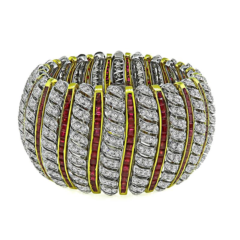 Taille ronde Bracelet bicolore en rubis 36,83 carats et diamants 19,57 carats en vente