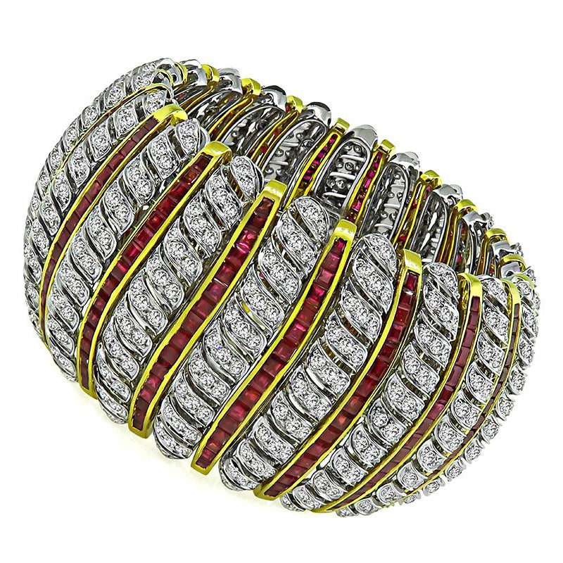36.83ct Ruby 19.57ct Diamond Two Tone Bracelet