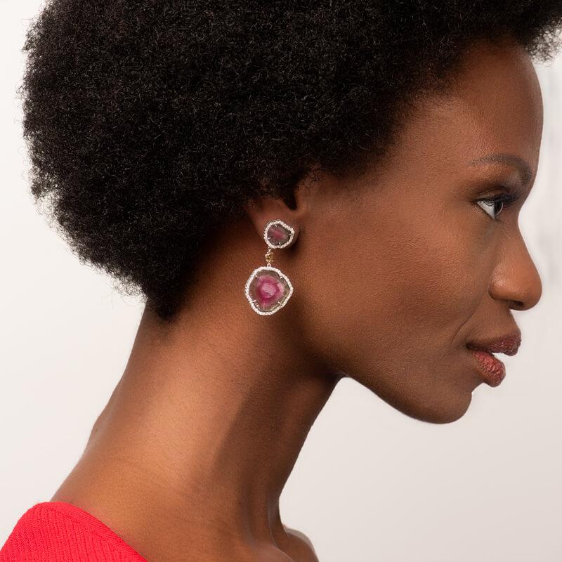 36.84ctw Tri-Color Tourmaline Earrings w 2.05ctw Diamond &0.43ctw Green Diamond In New Condition For Sale In Houston, TX
