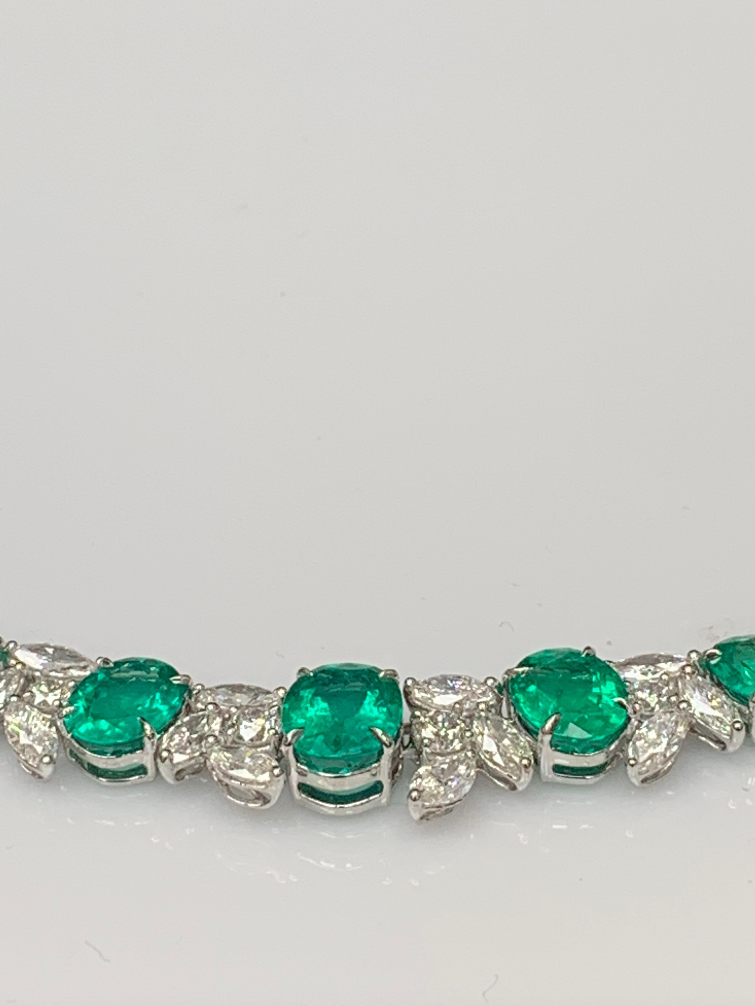 36.87 Carat Emerald and White mixed cut Diamond Necklace in 18k White Gold For Sale 7