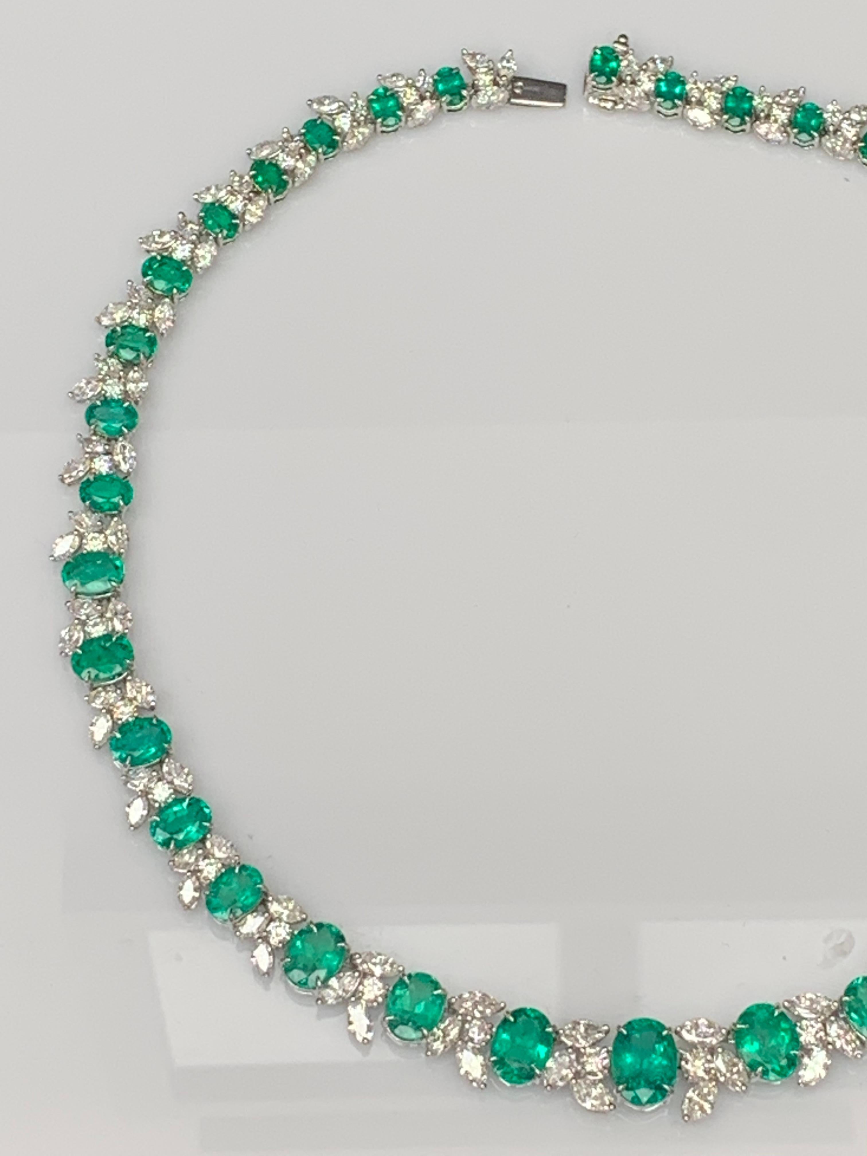 36.87 Carat Emerald and White mixed cut Diamond Necklace in 18k White Gold For Sale 8
