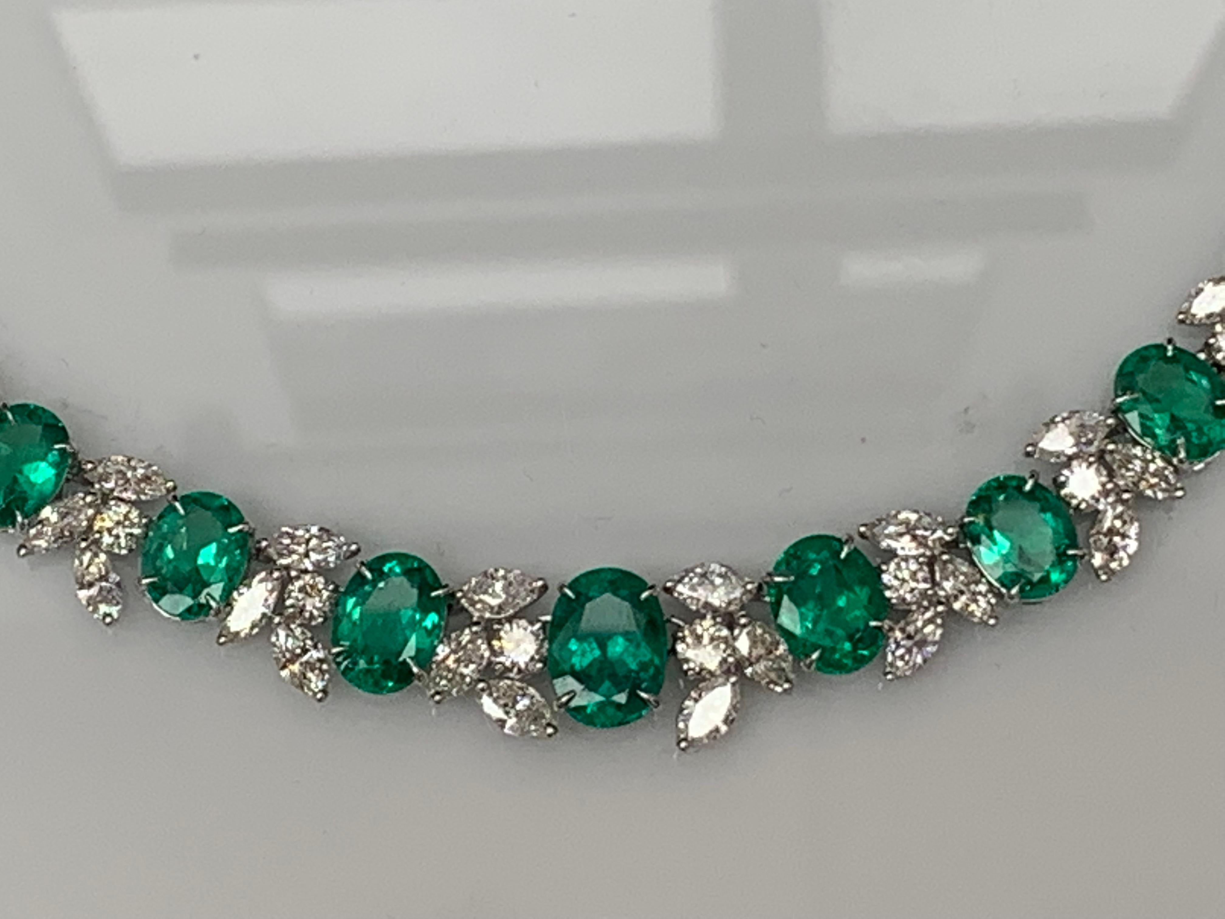 36.87 Carat Emerald and White mixed cut Diamond Necklace in 18k White Gold For Sale 9