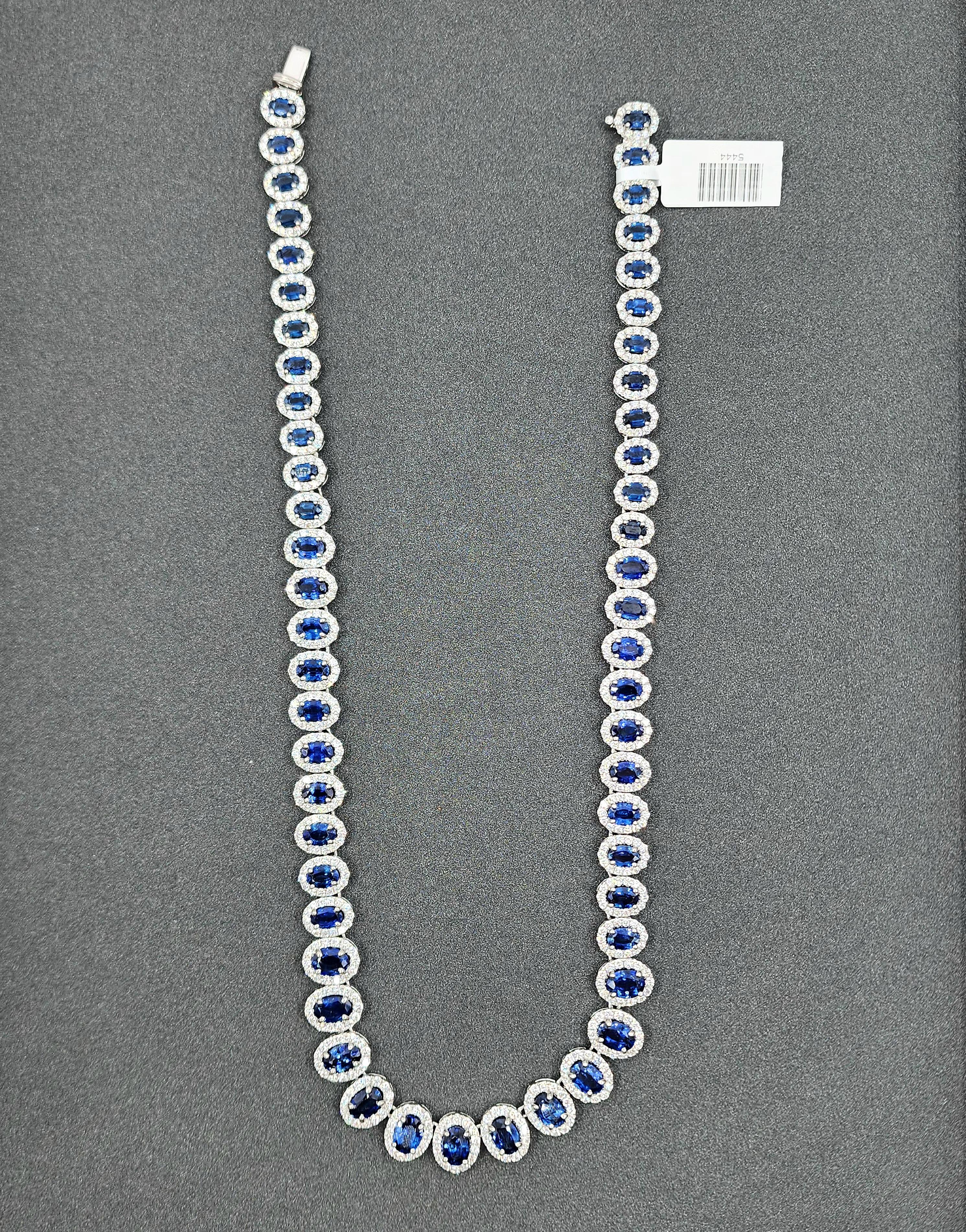 36.88 ct Natural Sapphire & Diamond Necklace In New Condition For Sale In Chicago, IL