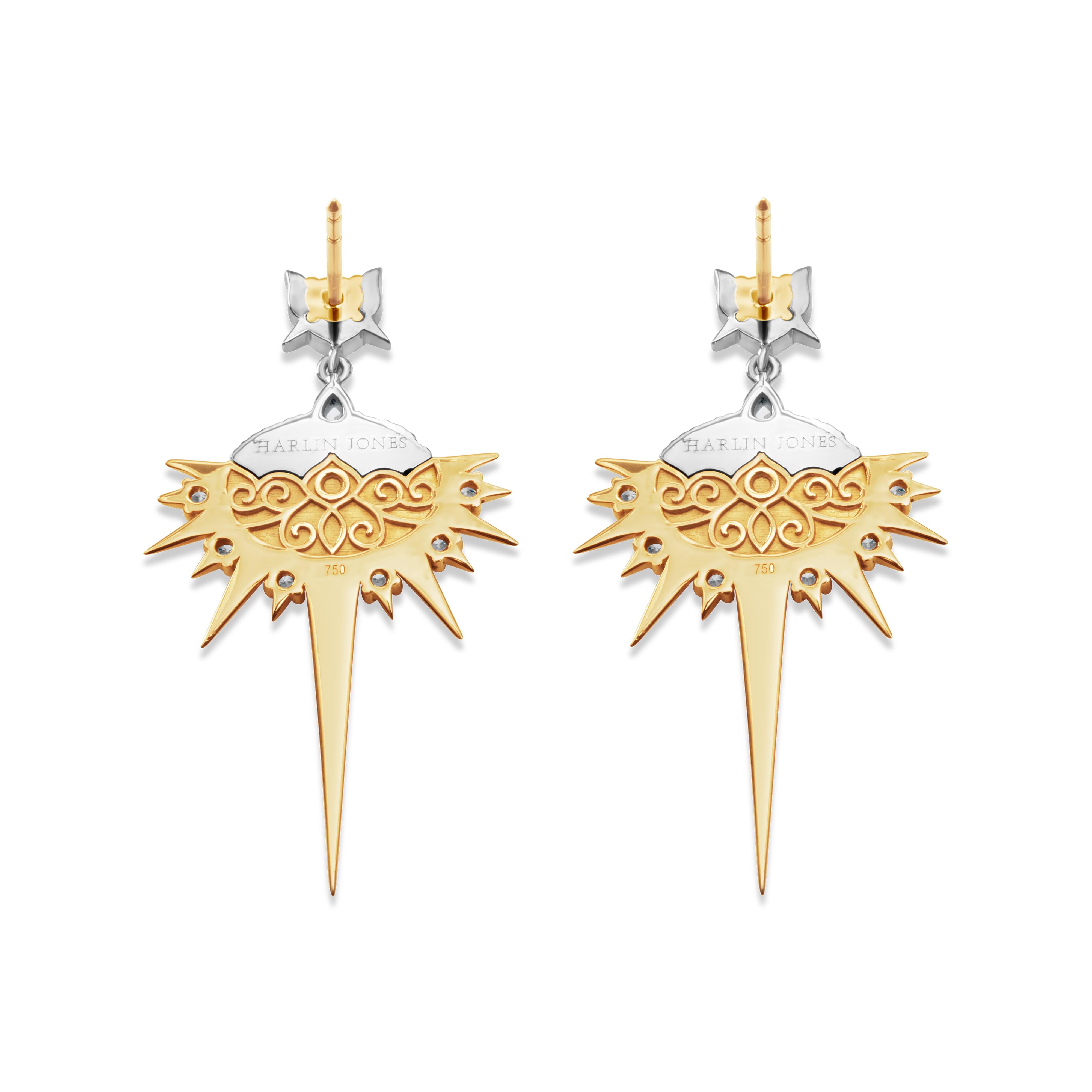 Moderne Boucles d'oreilles pendantes en or 18 carats, saphirs, diamants et diamants noirs de 3,68 carats en vente