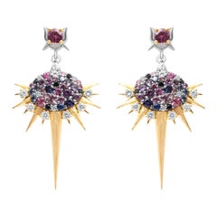 3,68ct, 18ct Gold, Saphir, Diamant, Schwarzer Diamant Spike Tropfenohrringe
