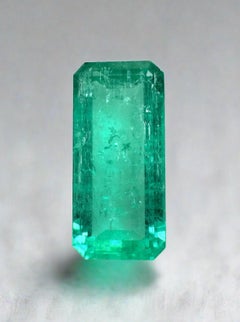 3.68ct Bluish Green Elongated Emerald Cut Muzo Colombian Emerald Genuine May