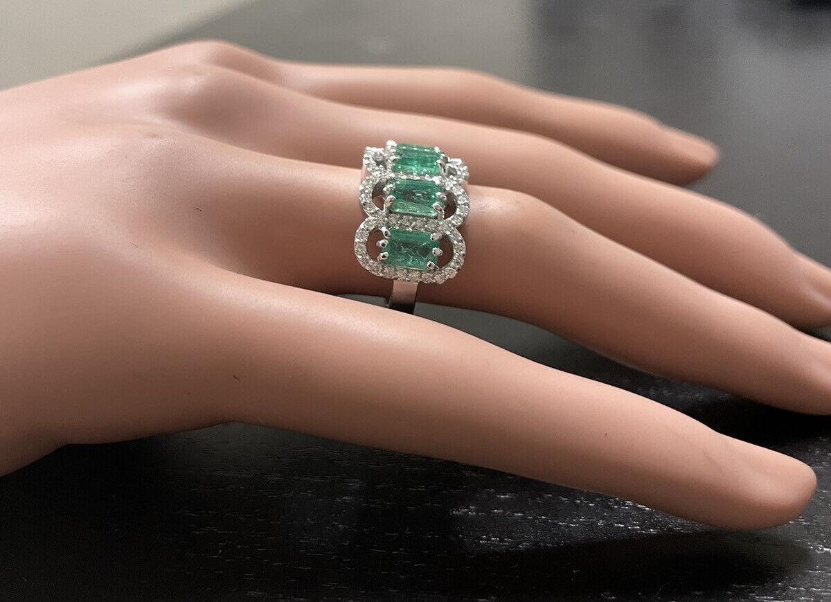 3.68ct Natural Emerald & Diamond 14K Solid White Gold Ring For Sale 5