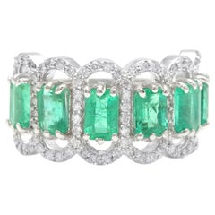3.68ct Natural Emerald & Diamond 14K Solid White Gold Ring