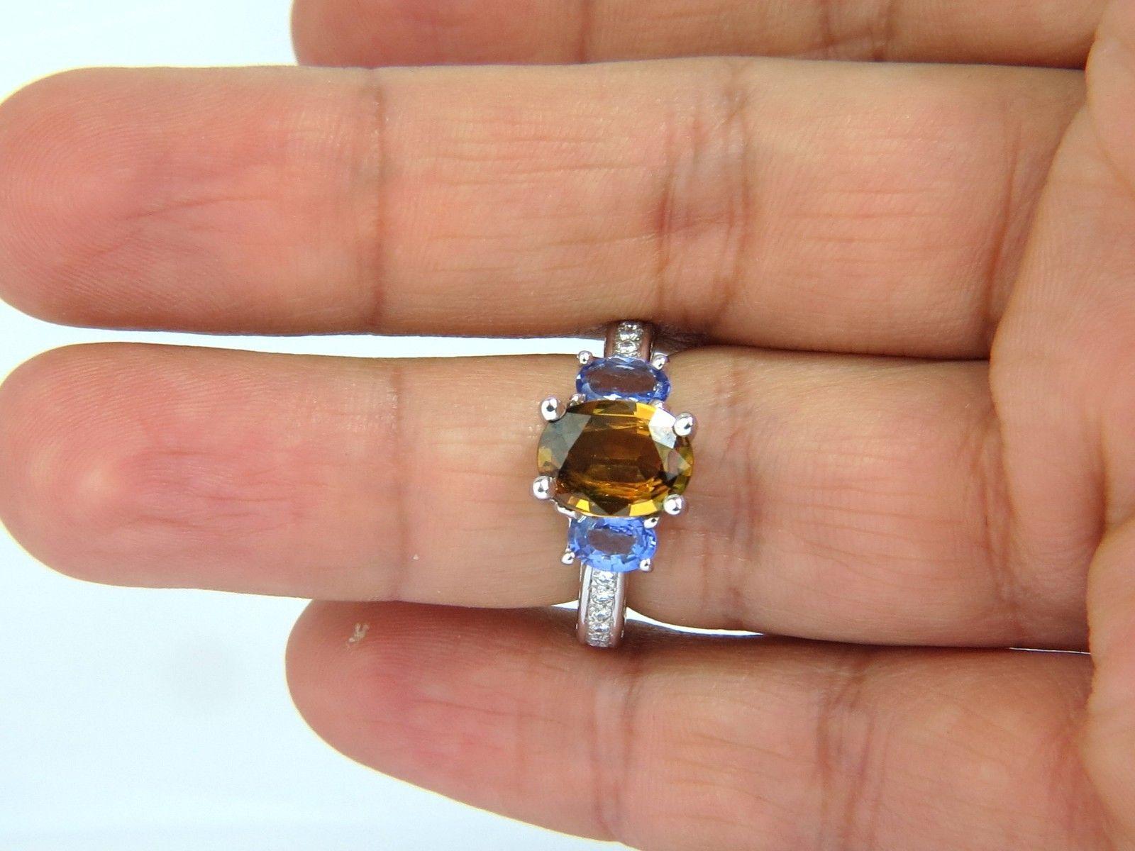 3.68CT Natural Fancy Vivid Yellow Brown Sapphire Tanzanite Diamonds Ring 14KT For Sale 1