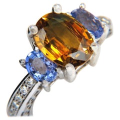 3.68CT Natural Fancy Vivid Yellow Brown Sapphire Tanzanite Diamonds Ring 14KT*