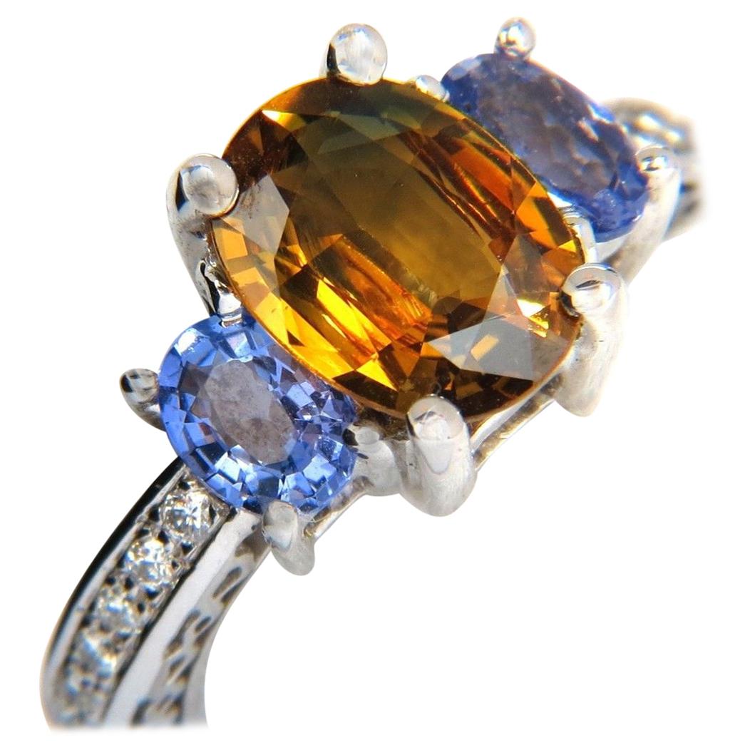 3.68CT Natural Fancy Vivid Yellow Brown Sapphire Tanzanite Diamonds Ring 14KT For Sale