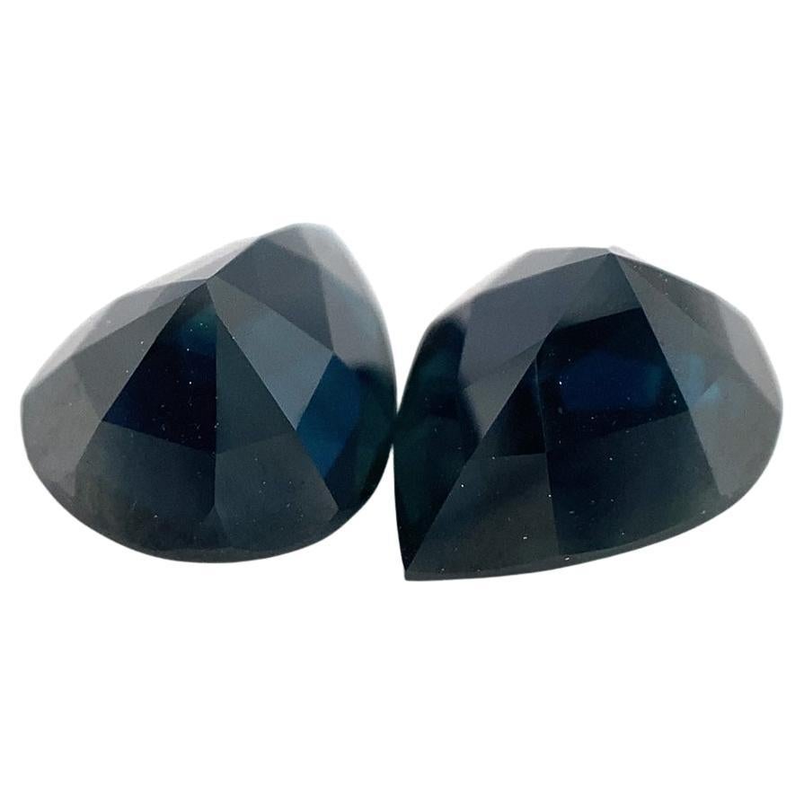 3.68ct Pair Pear Blue Sapphire from Thailand Unheated For Sale