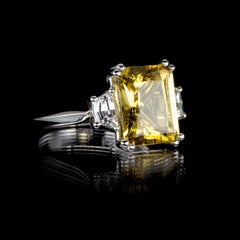 3.69 Carat Beryl Yellow Emerald Cut Diamond Three-Stone Ring Natalie Barney