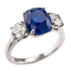 3.69 Carat Ceylon Sapphire Diamond Three-Stone Platinum Ring