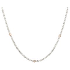 3.69 Carat Diamond Tennis Necklace with Diamond Stations 14 Karat in Stock