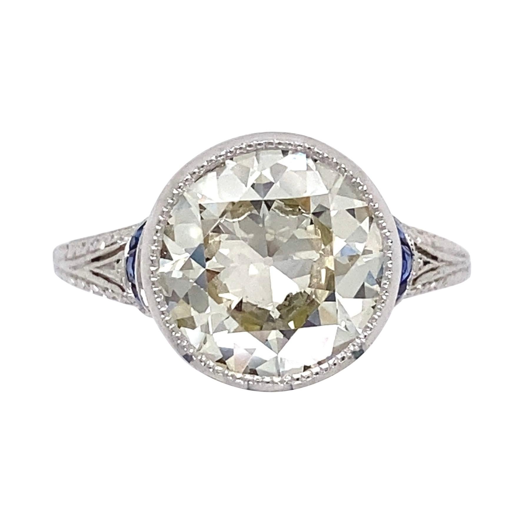 3.07 Carat Old European Cut Diamond Art Deco Platinum Ring Estate Fine