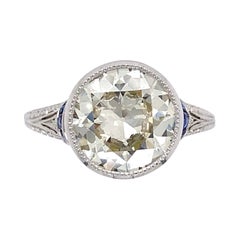 3.69 Carat Old European Cut Diamond Platinum Ring Estate Fine Jewelry