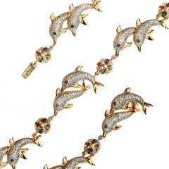 3.69 Carat Pave Diamonds 2.65 Carat Gemstones 18 Karat Gold Dolphins Bracelet