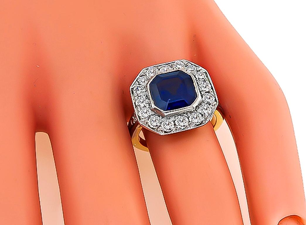 Asscher Cut 3.69 Carat Sapphire Diamond Gold Ring For Sale