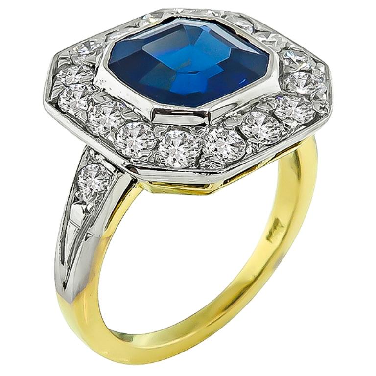 3.69 Carat Sapphire Diamond Gold Ring In Good Condition For Sale In New York, NY