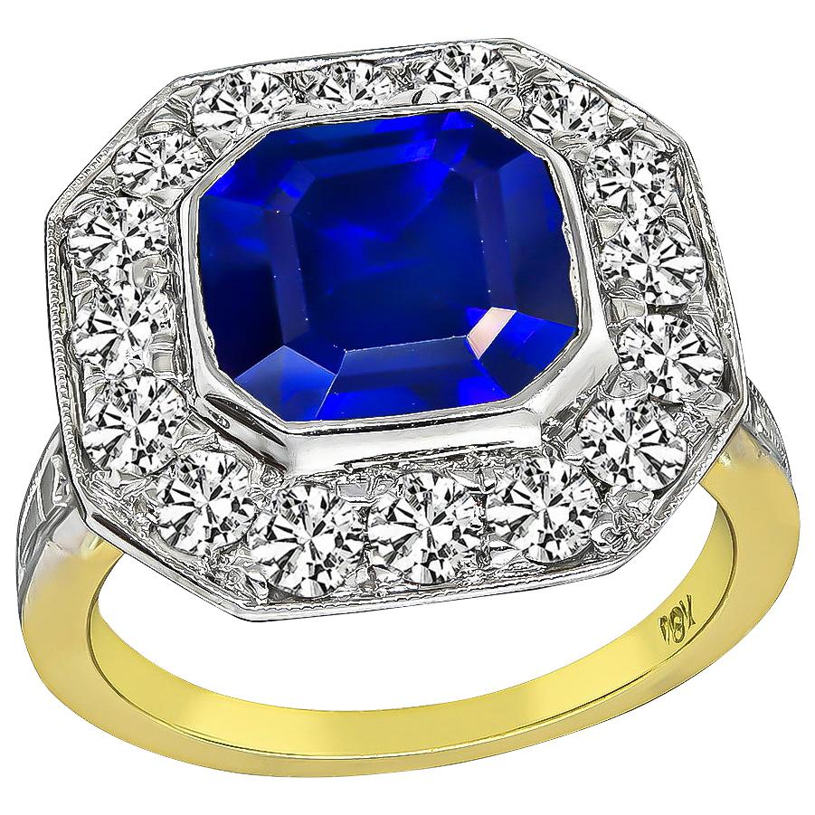 3.69 Carat Sapphire Diamond Gold Ring For Sale