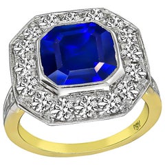 Vintage 3.69 Carat Sapphire Diamond Gold Ring