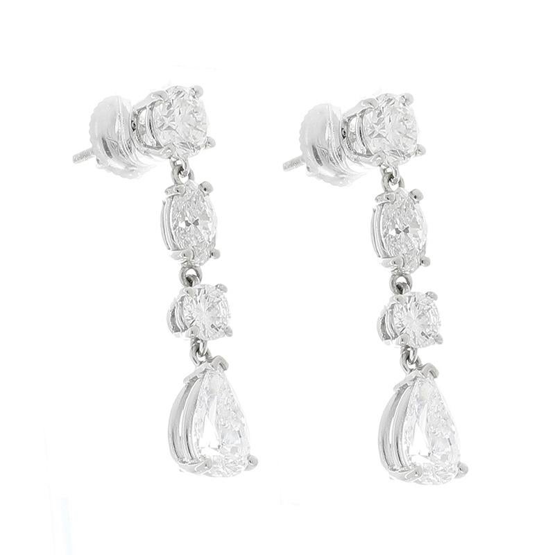 Contemporary 3.69 Carat Total Marquise and Round Diamond Dangle Earring
