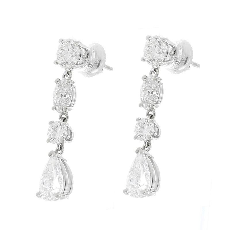Marquise Cut 3.69 Carat Total Marquise and Round Diamond Dangle Earring