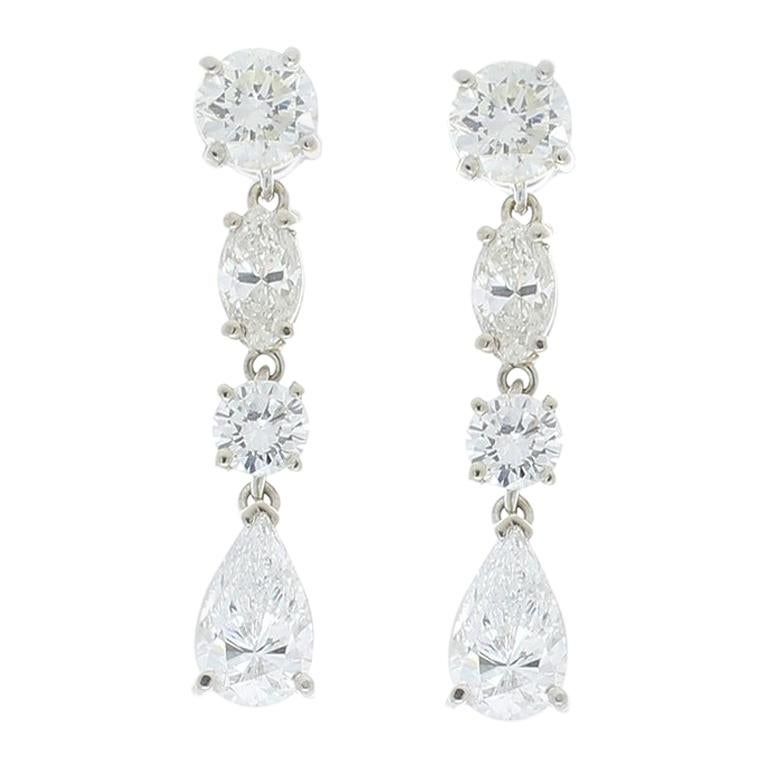 3.69 Carat Total Marquise and Round Diamond Dangle Earring